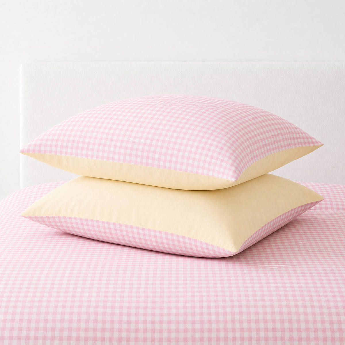 Checkerboard Pink & Lemon pillowcases