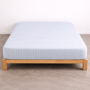 Checkerboard Fitted Sheet in Royal Blue, soft blue check cotton blend fitted on a timber bed base