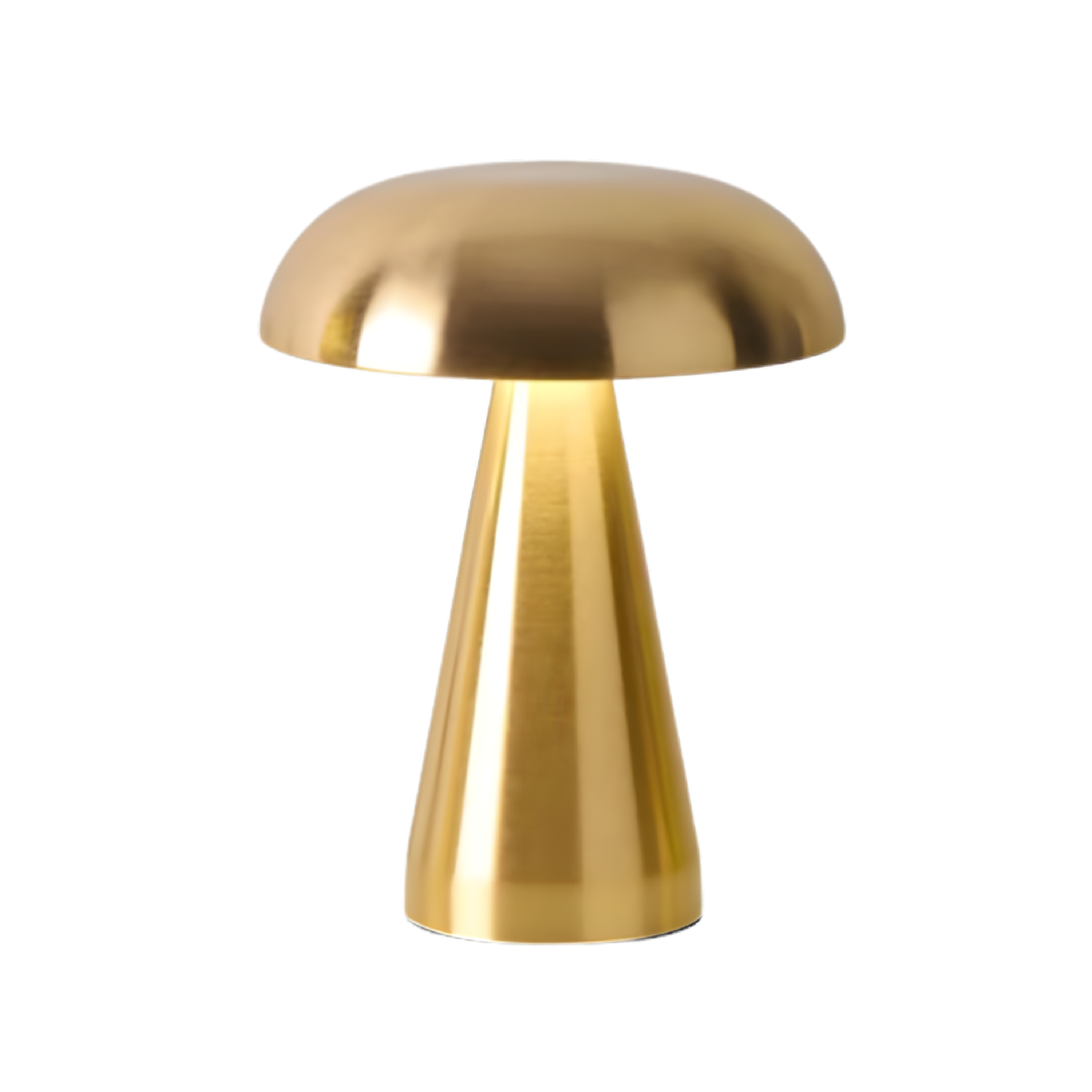 Jaz Chrome Desk Lamp in Gold, rounded dome head on a tapered metal stand against white