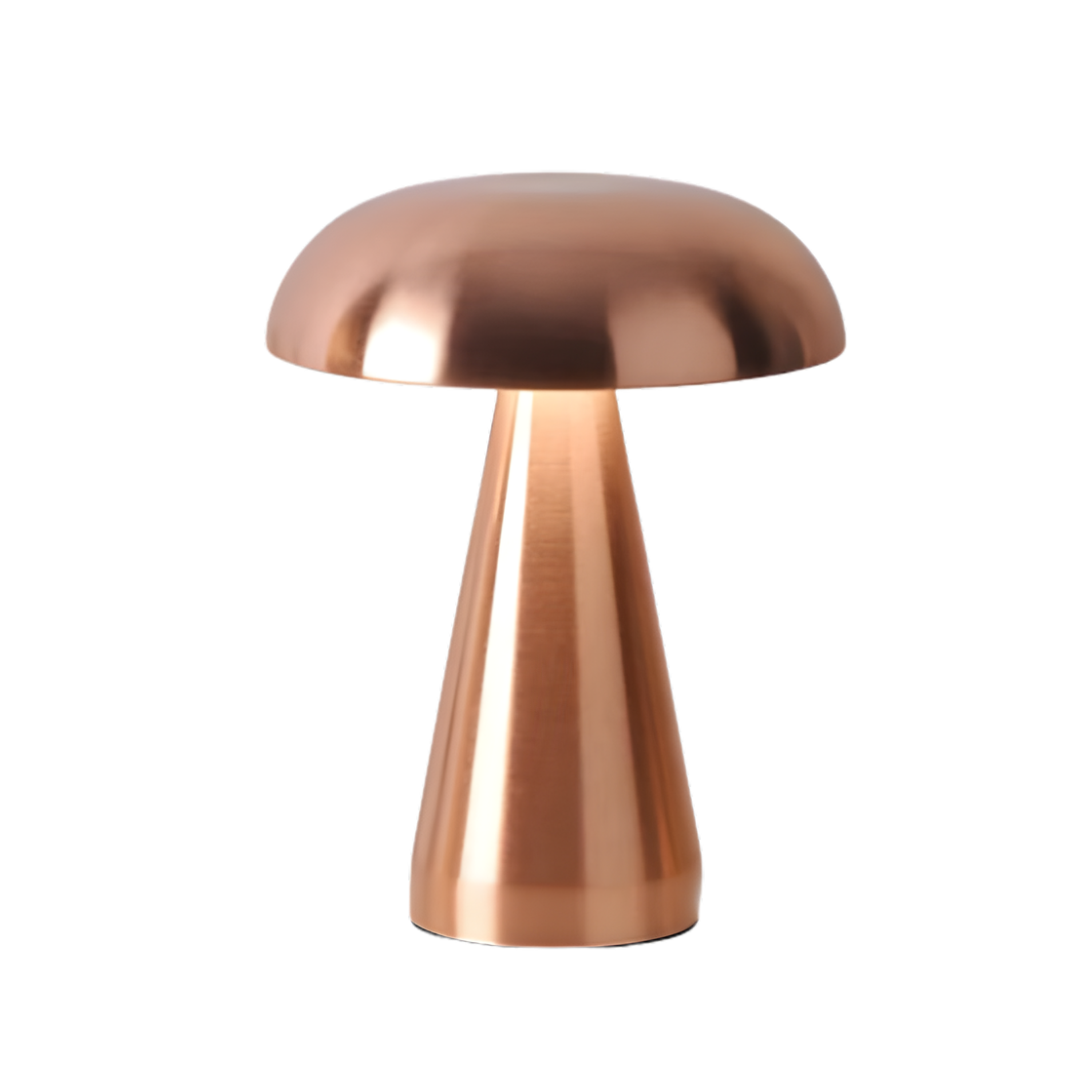 Jaz Chrome Desk Lamp in Rose Gold, dome head and tapered metal body on a plain white background