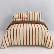 Rhodes Striped Bedding Set in Cocoa & Cream, made bed with cream quilt cover and brown vertical stripes